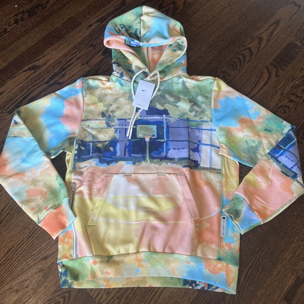 Nike Basketball Court Watercolor Painting AOP Hoodie HV3516-365 $110 - Medium